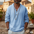 Men's Linen Popover Shirt - Casual Long Sleeve
