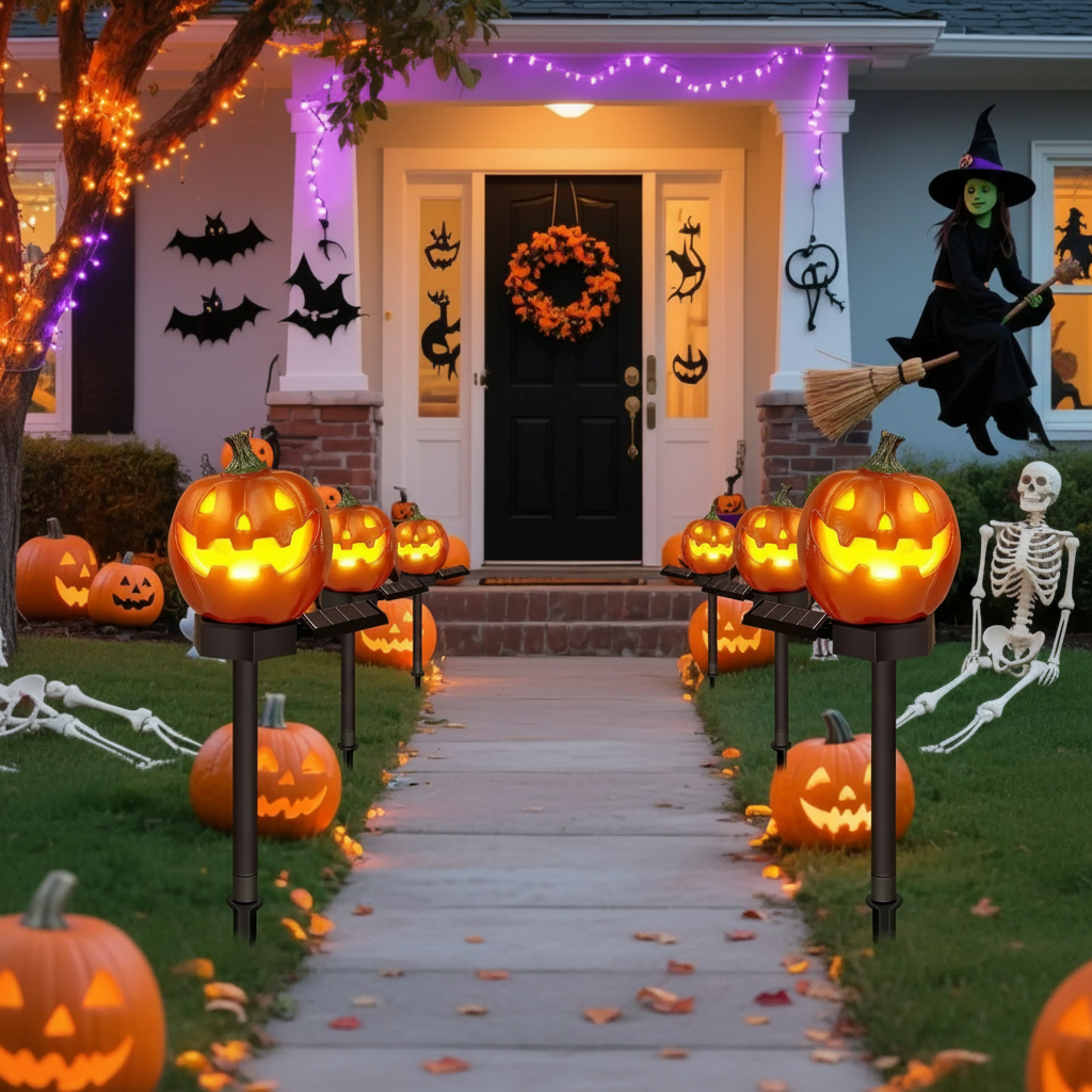 Solar Pumpkin Pathway Lights for Halloween