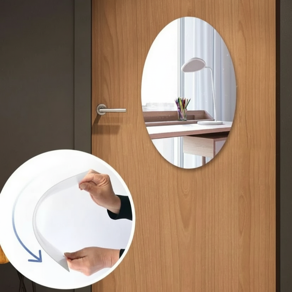 Oval Adhesive Mirror - Self-Stick Wall Mount