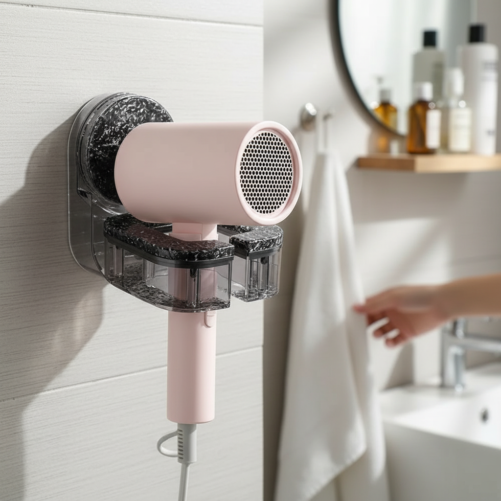 Wall-Mounted Hair Dryer Holder with Suction Cup