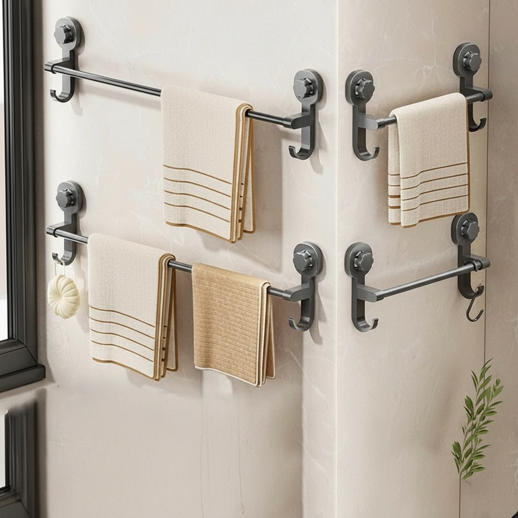 Suction Cup Towel Rack - No Drill Wall Mount