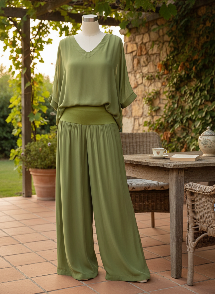 Women's Elegant Two-Piece Chiffon Wide Leg Pants Set