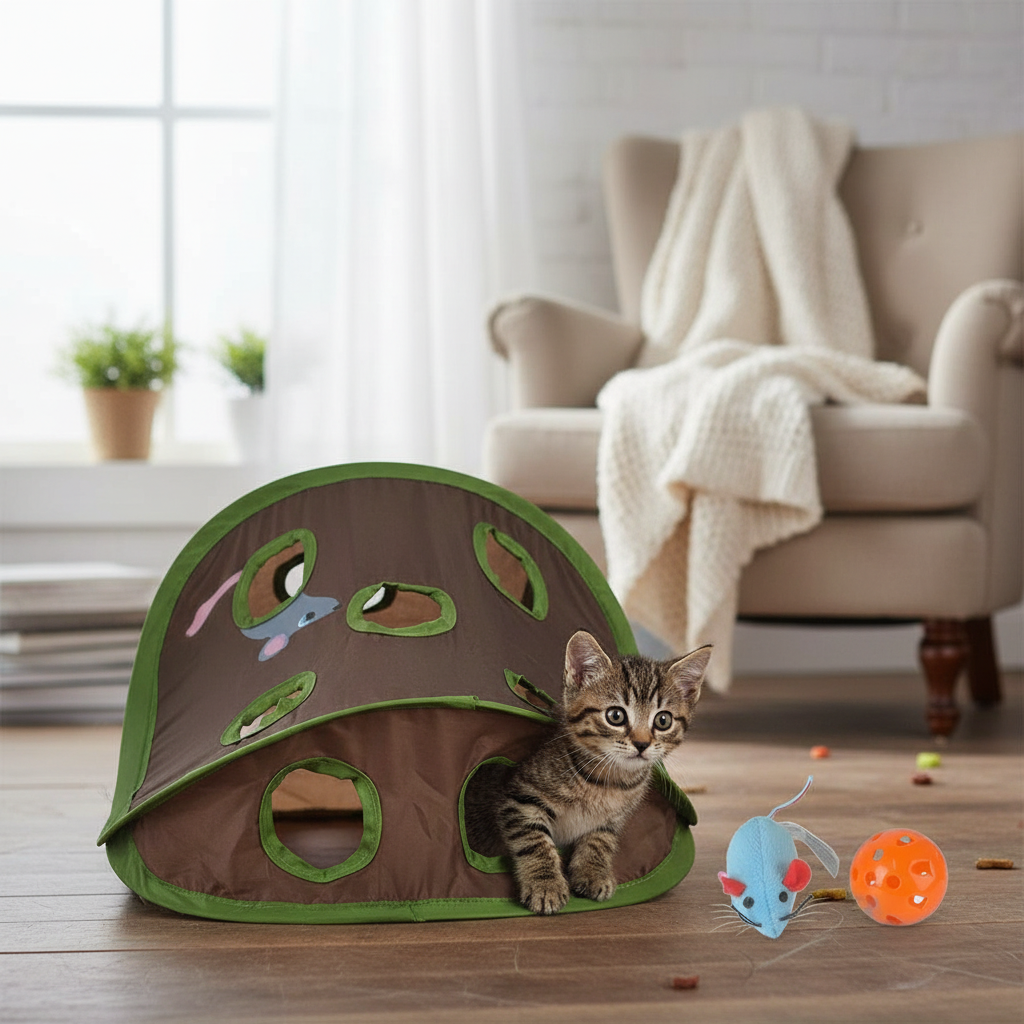 9-Hole Tunnel Cat Mouse Game Toy