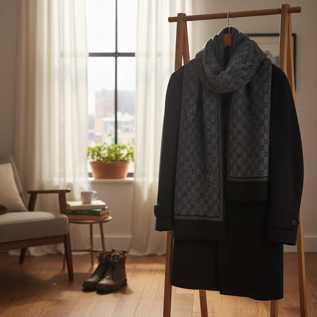 Cashmere Winter Scarf with Printed Design