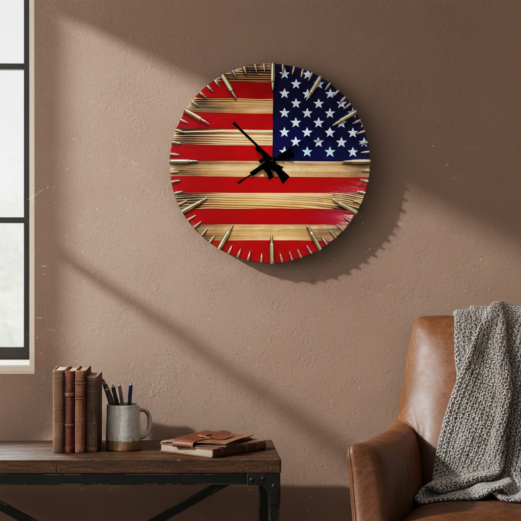 Handmade American Flag Clock with Bullet Design