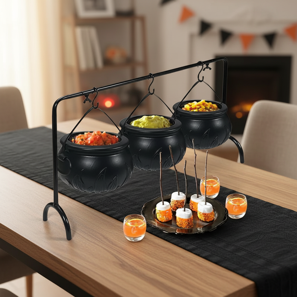 Witch Cauldron Candy Bowl Halloween Decoration Set