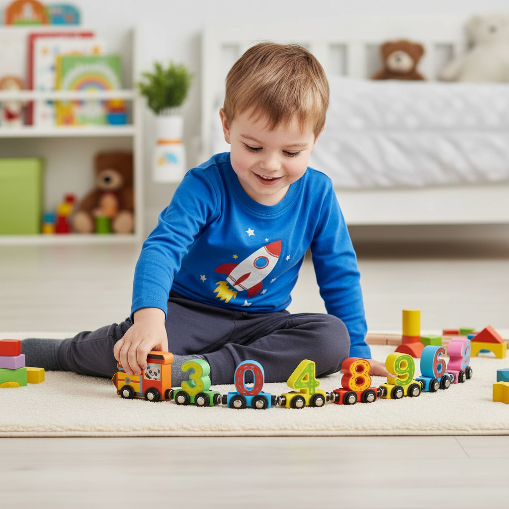 Magnetic Math Blocks with Wooden Train for Ages 3-6