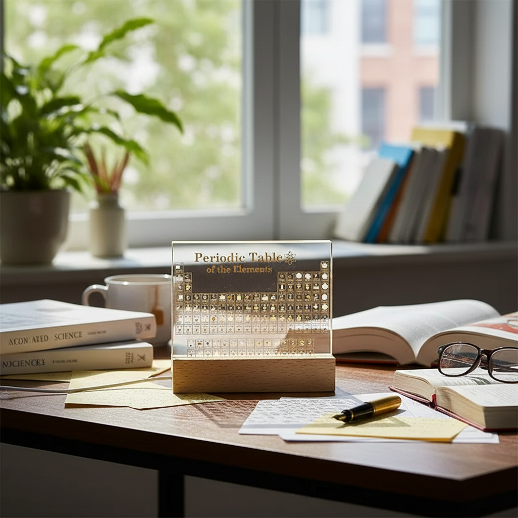Acrylic Periodic Table with LED Wooden Base