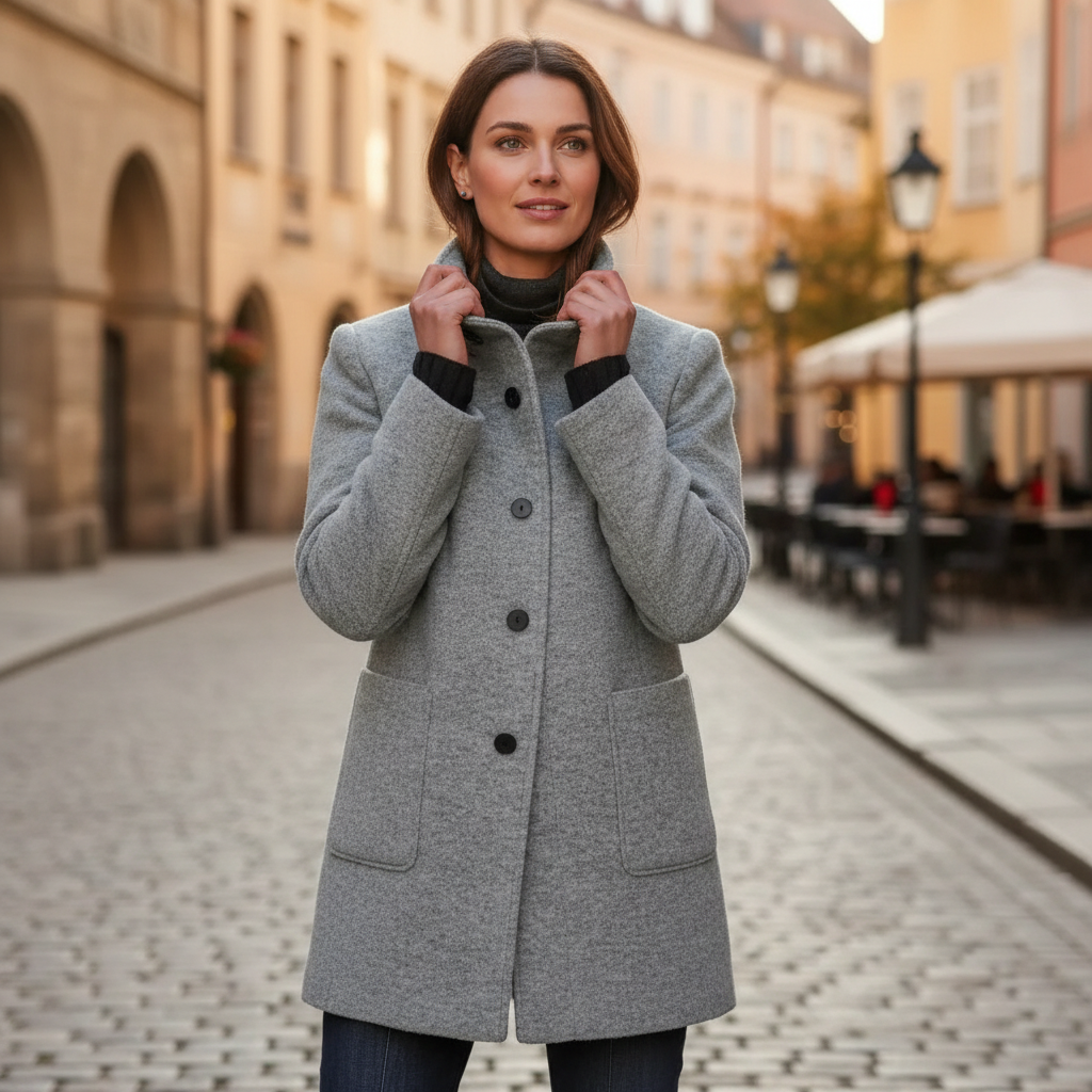 Women's Elegant Gray Wool Coat