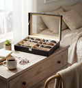 8-Slot Leather Sunglass Organizer with Glass Top