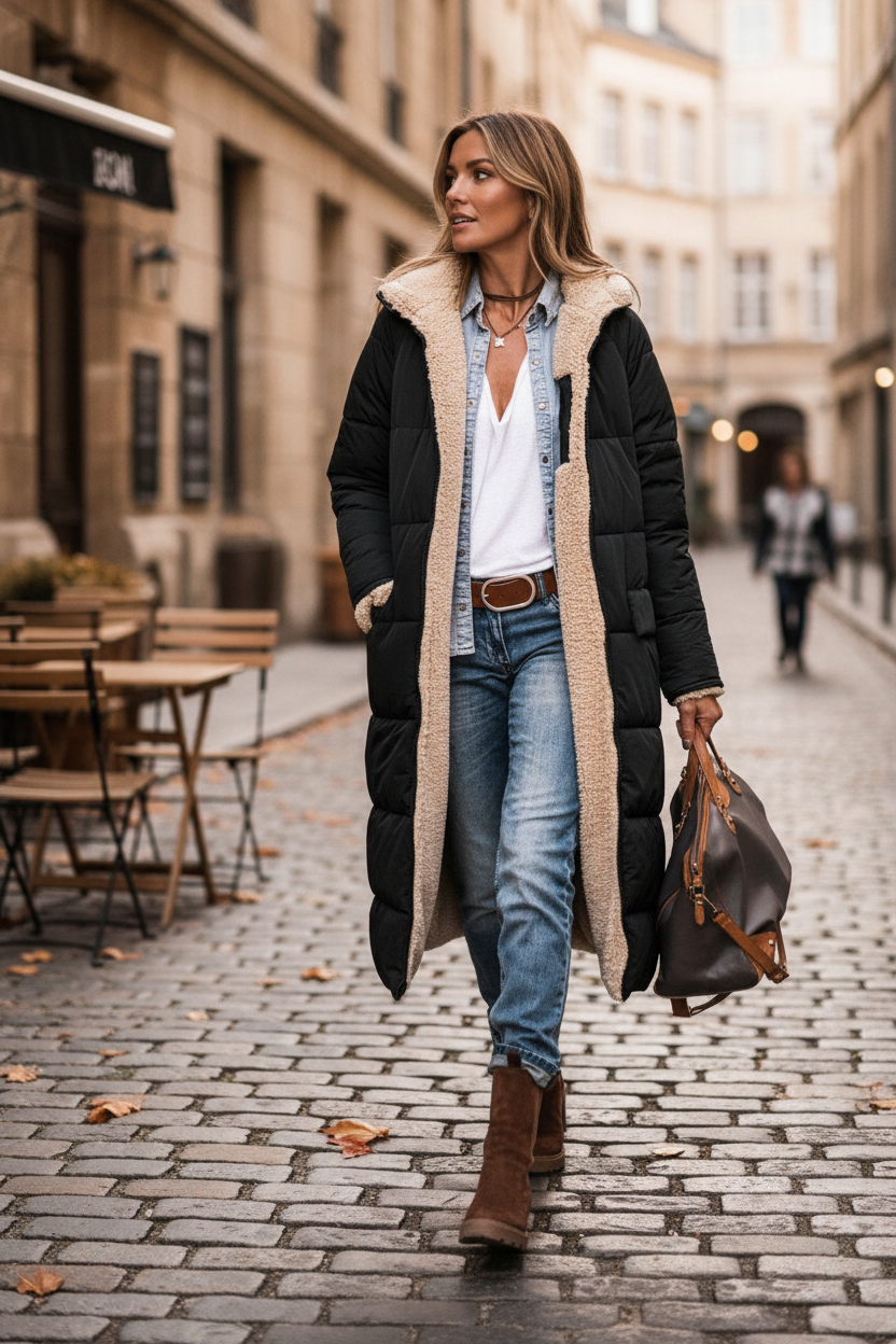 Women's Long Winter Coat with Teddy Lining
