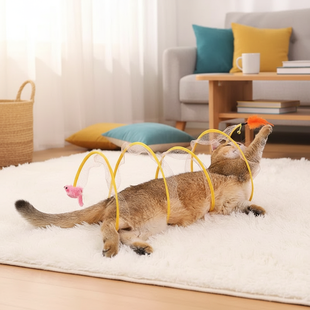 S-Shape Cat Tunnel Toy with Spring & Crinkles
