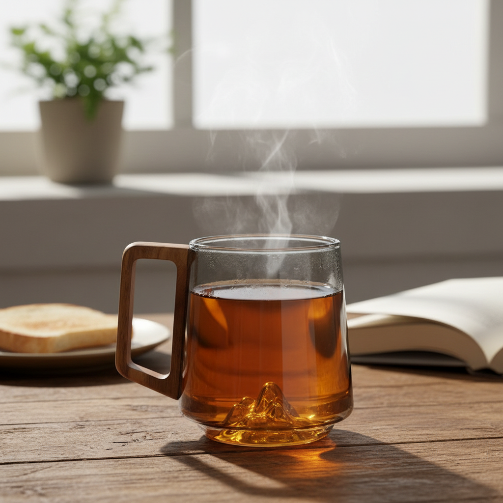Elegant Glass Cup with Wooden Handle