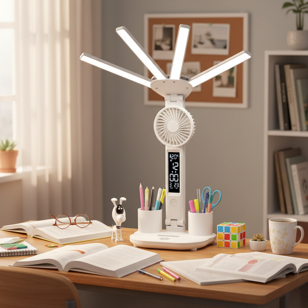 3-in-1 LED Desk Lamp with Clock & Phone Holder