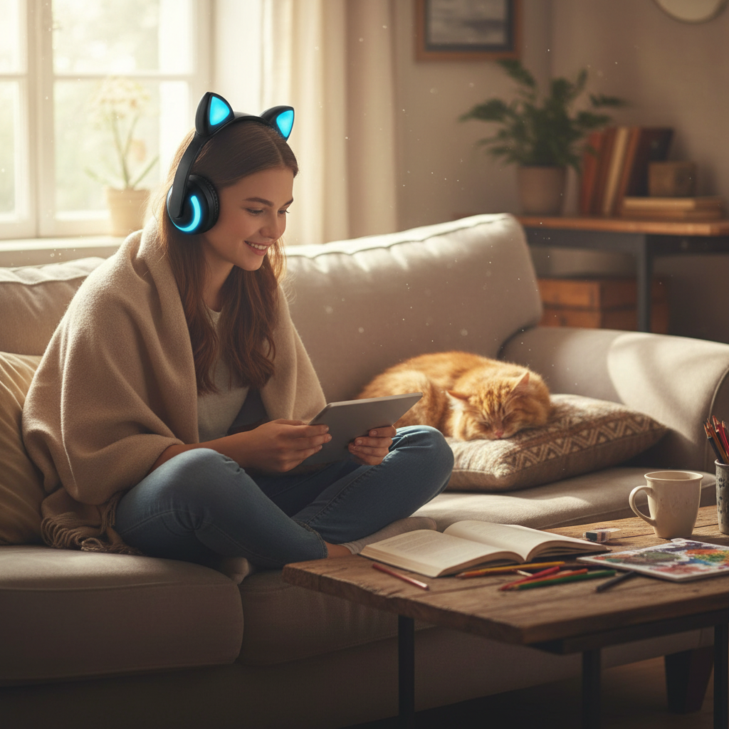 Cat Ear Glowing Bluetooth Headphones with LED Lights
