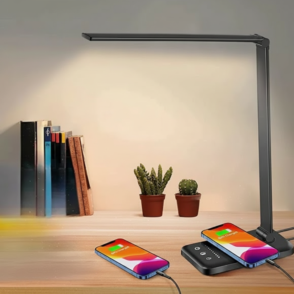LED Desk Lamp with USB Charging & Adjustable Arm