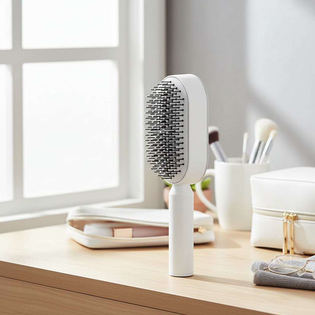 Self-Cleaning Hair Brush with Retractable Bristles