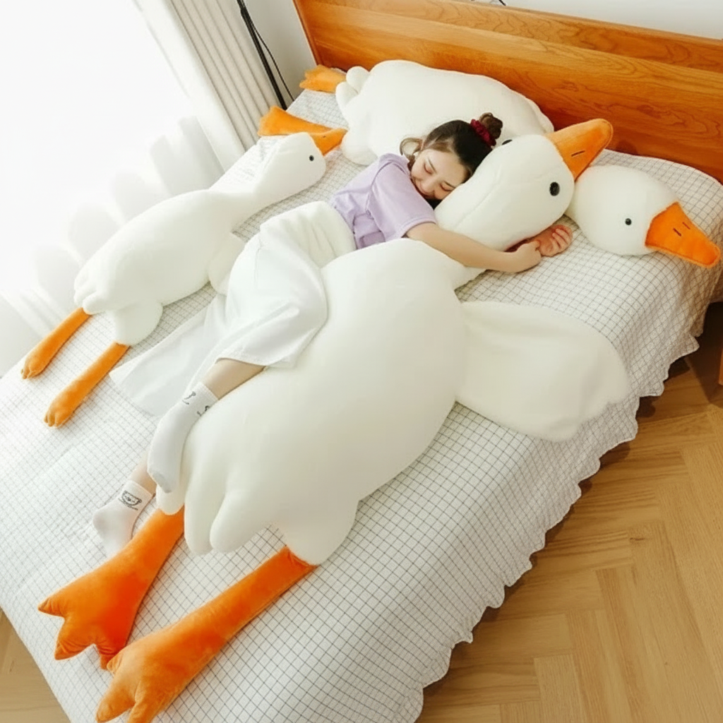 Large White Goose Plush Pillow - Soft Stuffed Toy