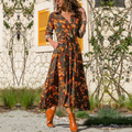 Printed Fall Dress – Warm Calf-Length Style