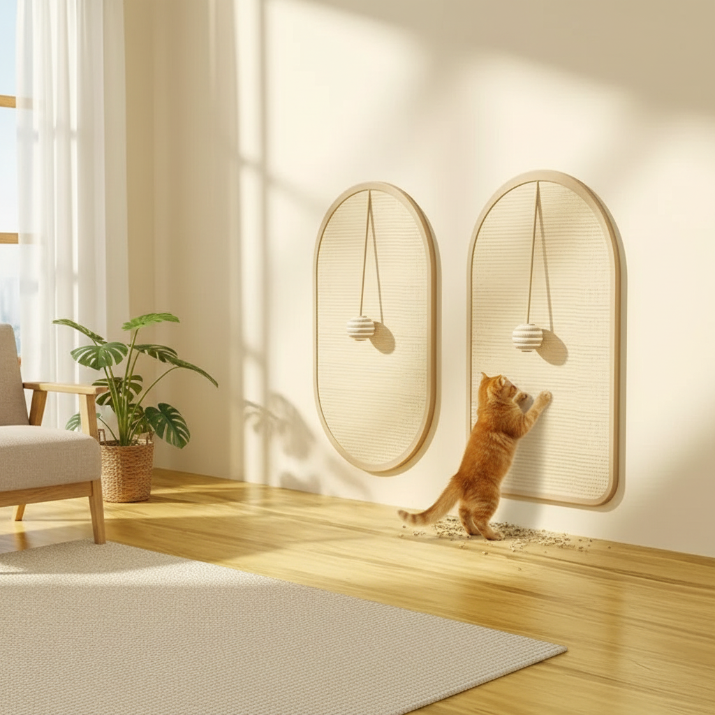 Wall Mounted Cat Scratch Pad with Toy - 3 in 1