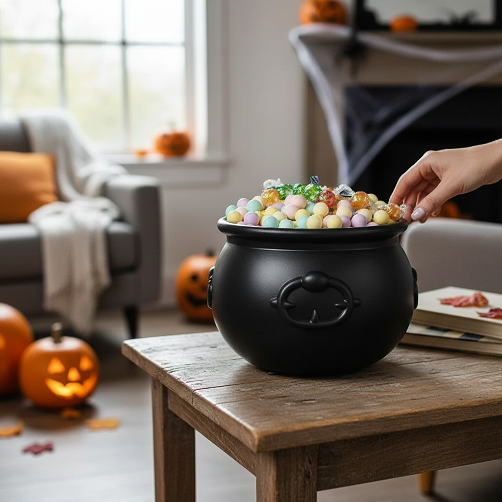 Witch Cauldron Halloween Candy Bowl