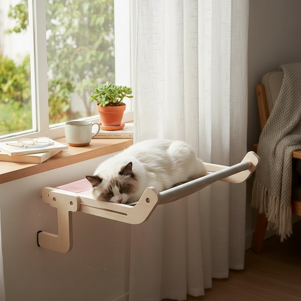 Wooden Cat Hammock Bed with Stand