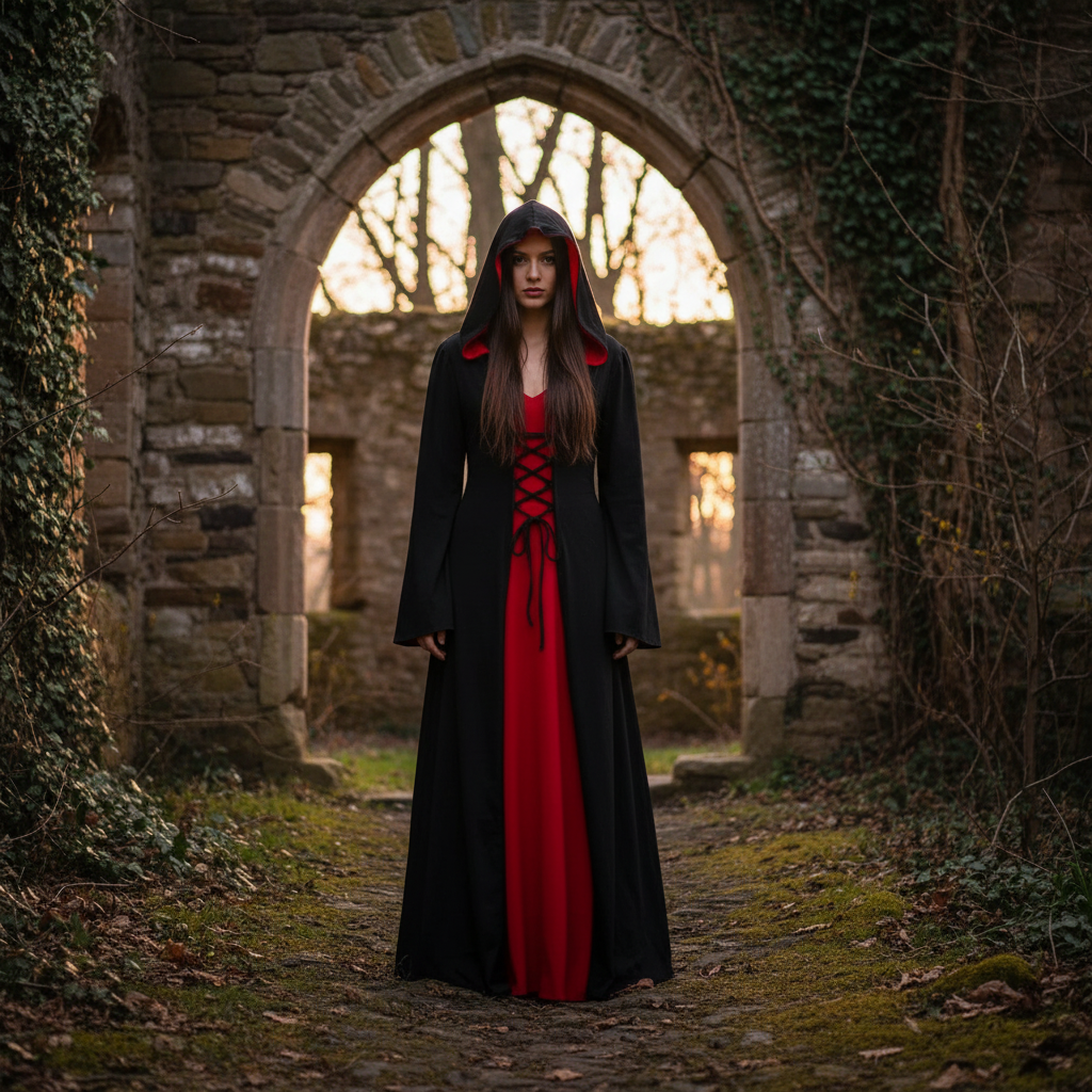 Medieval Vampire Witch Hooded Cloak Robe for Women