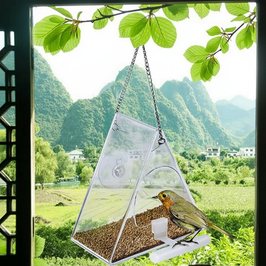 Clear Acrylic Hanging Bird Feeder with Suction Cup