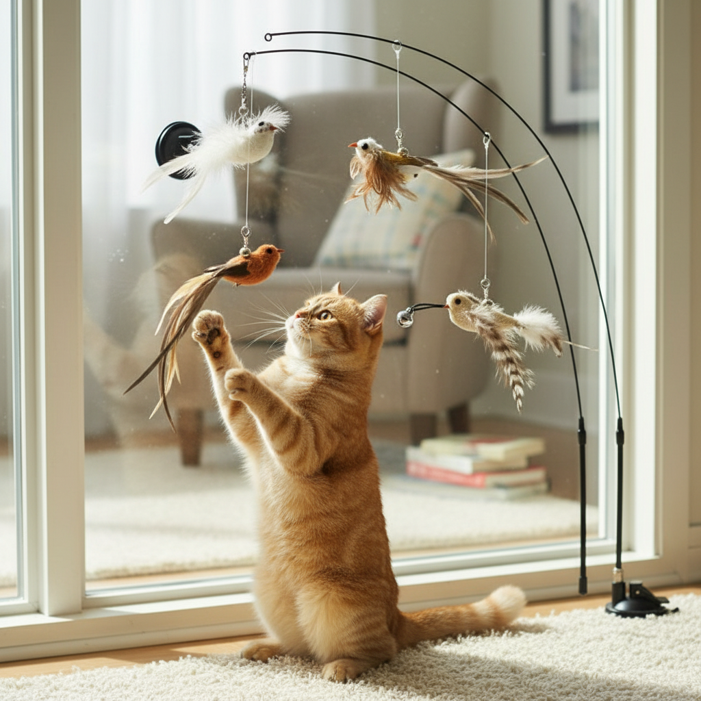 Interactive Bird Toy for Cats - Suction Cup Window Toy