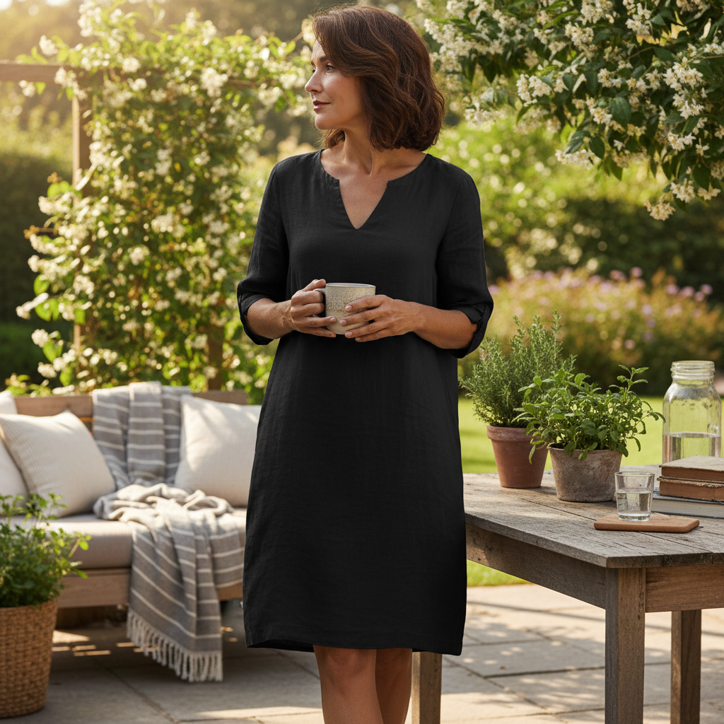 V-Neck Summer Dress with Three-Quarter Sleeves