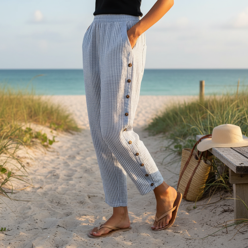 Striped Women's Trousers | Straight Fit Cotton Blend