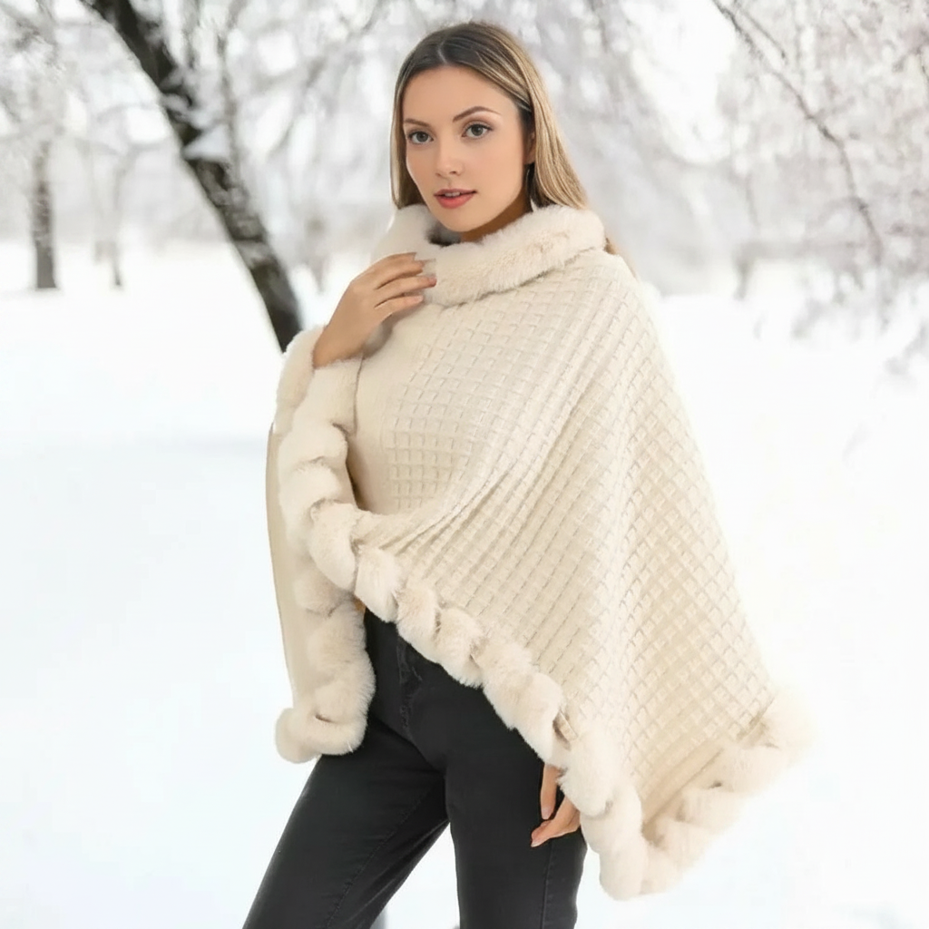 Women's Faux Fur Shawl Cloak - Luxury Wrap