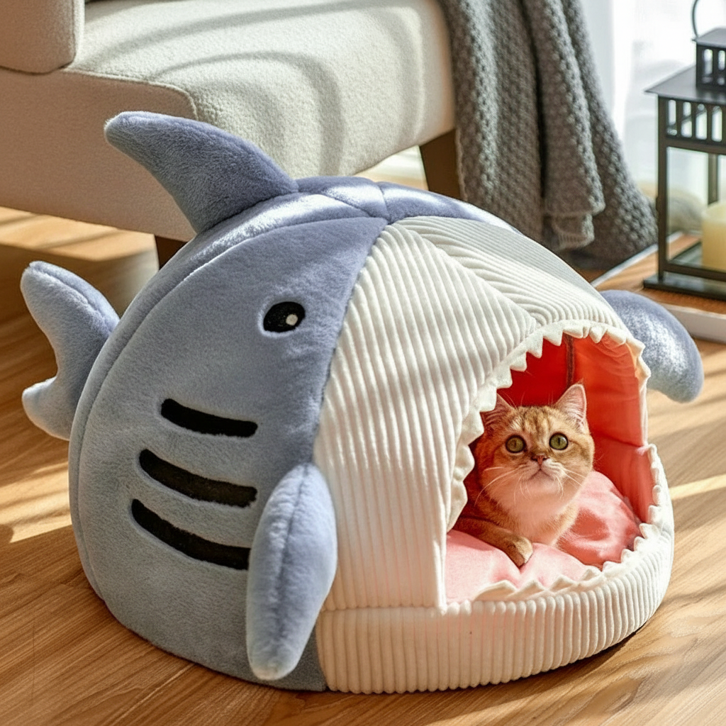 Shark Dog & Cat Cave Bed - 40x40x32cm
