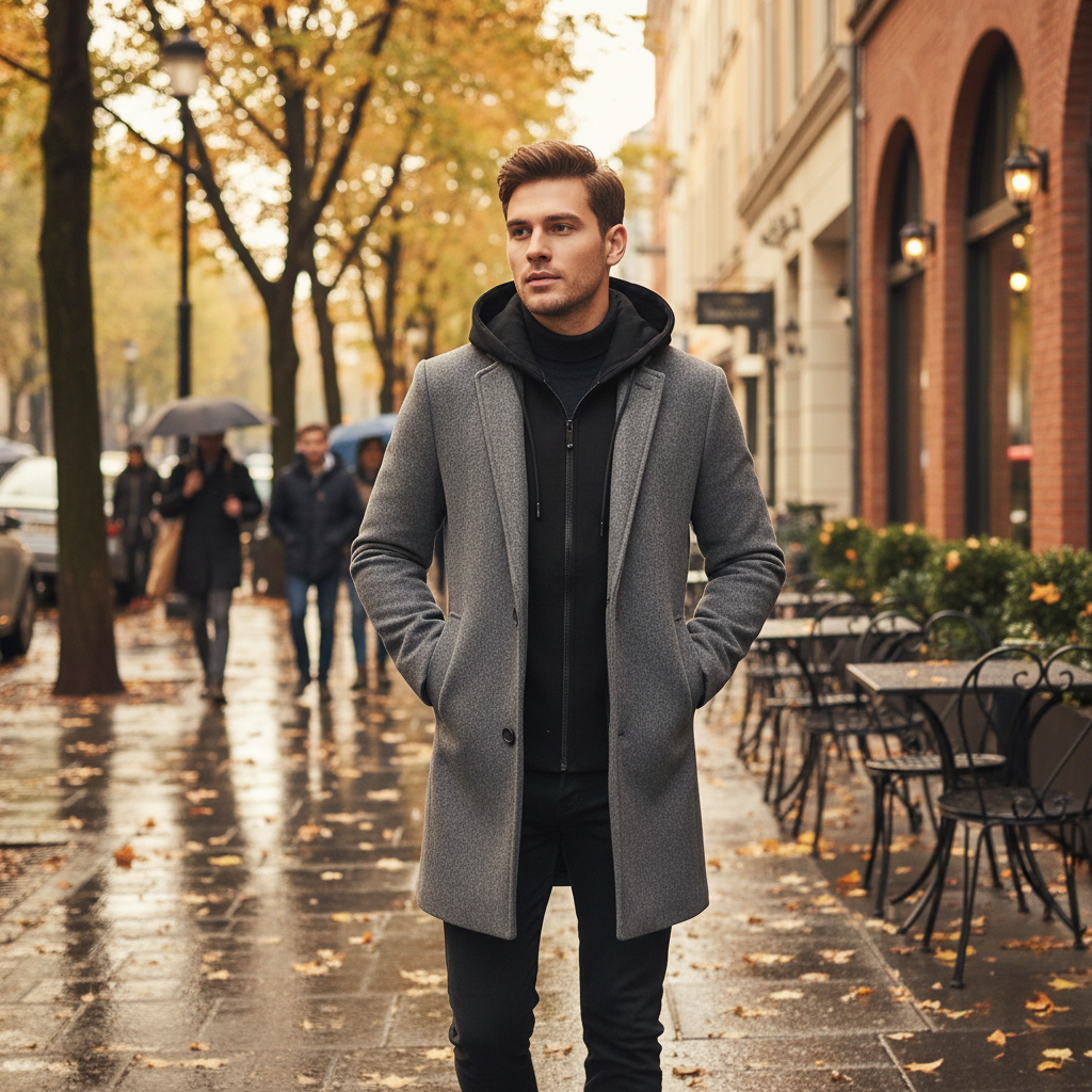 Wool Trench Coat with Removable Hood