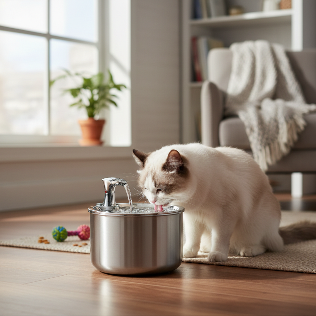Stainless Steel Cat Water Fountain with Filter & Sensor