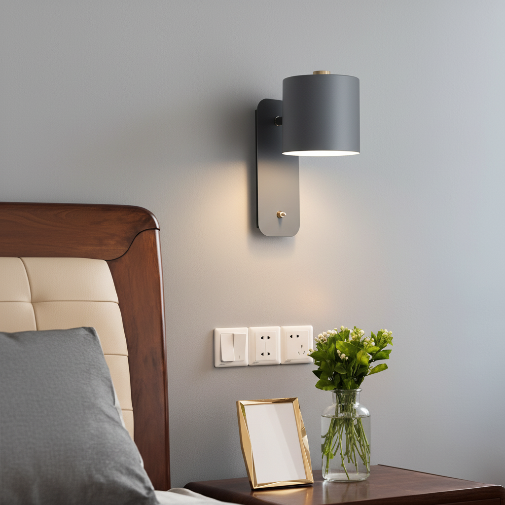 Adjustable Wall Lamp with Wood Trim for Bedroom & Living Room