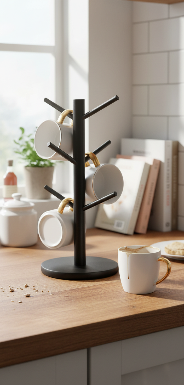 Wooden Coffee Mug Holder Tree with 6 Branches