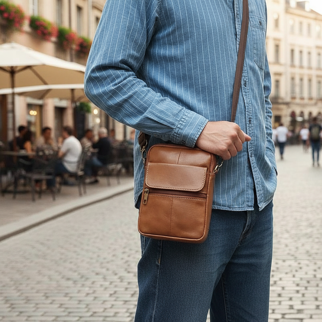 Men's Small Leather Shoulder Bag | AtlasBay CrossBody