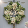 Green Hydrangea Wreath with Hello Sign
