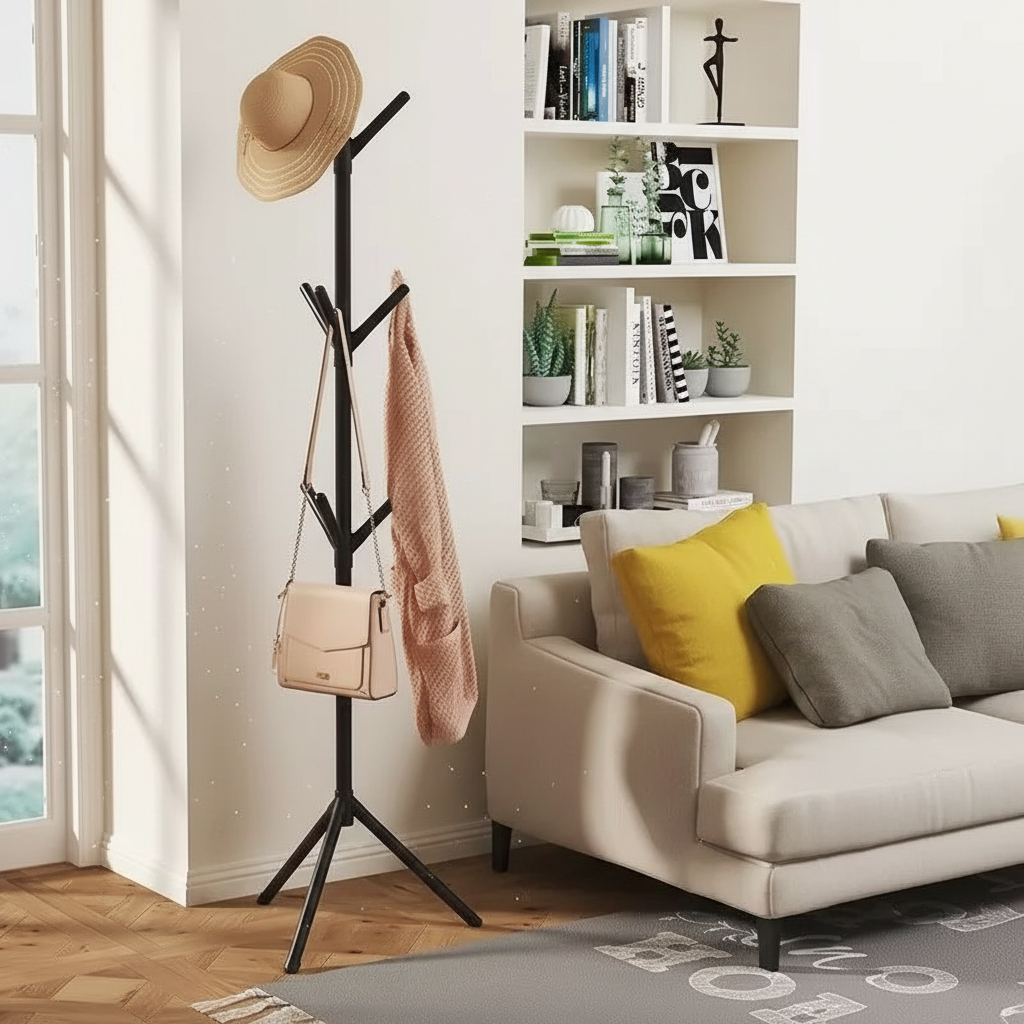 Floor Standing Clothes Rack with Shoe Storage