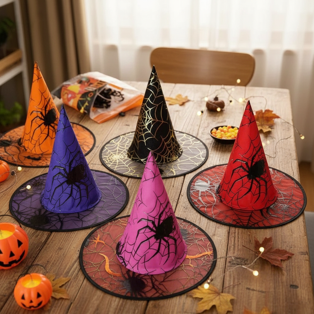 Colorful Spider Web Witch Hat Halloween Costume