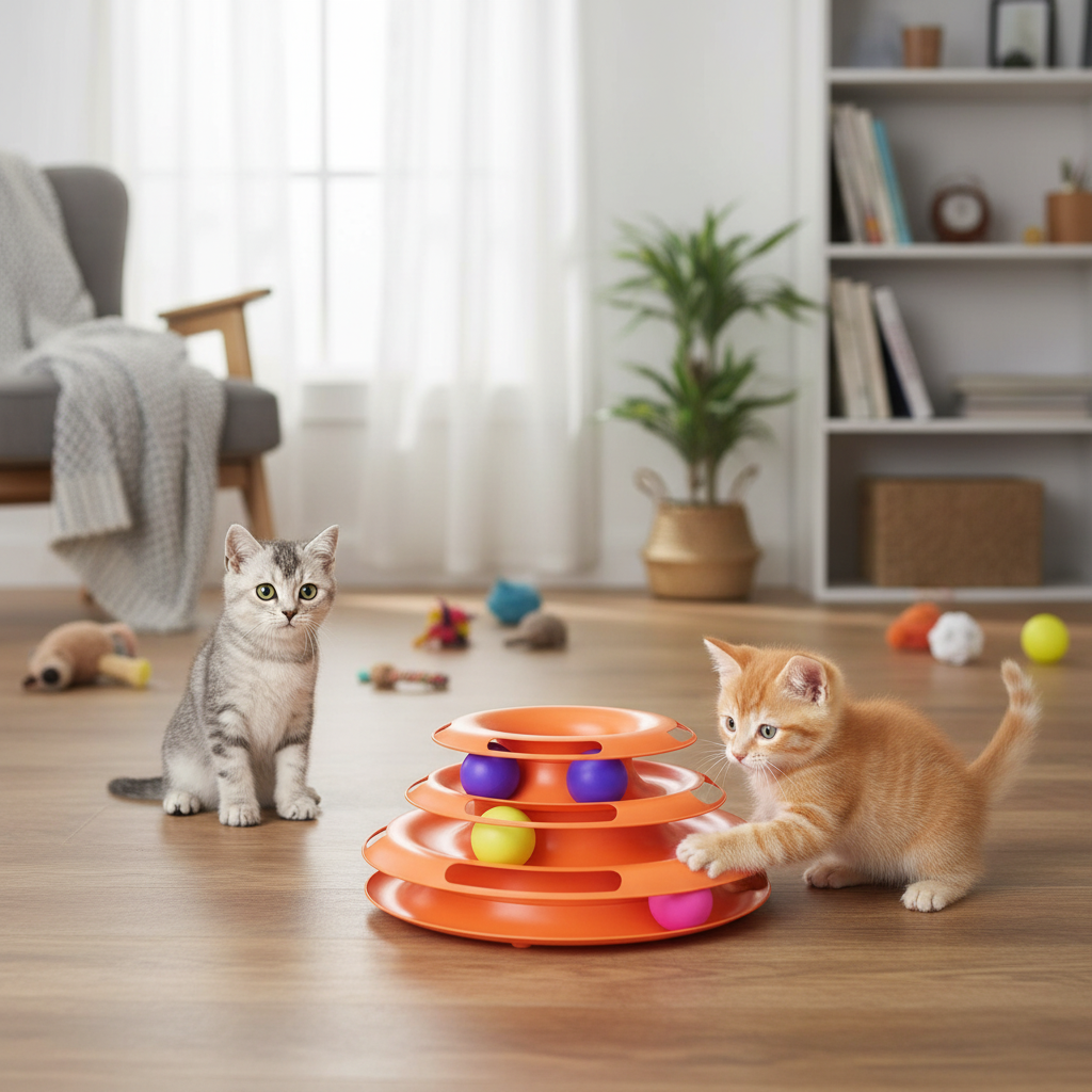Interactive Cat Toy with Moving Balls & Tracks