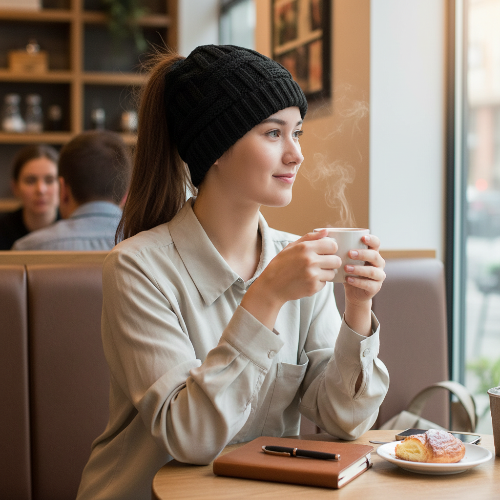 Women's Ponytail Beanie - Winter Knit Hat