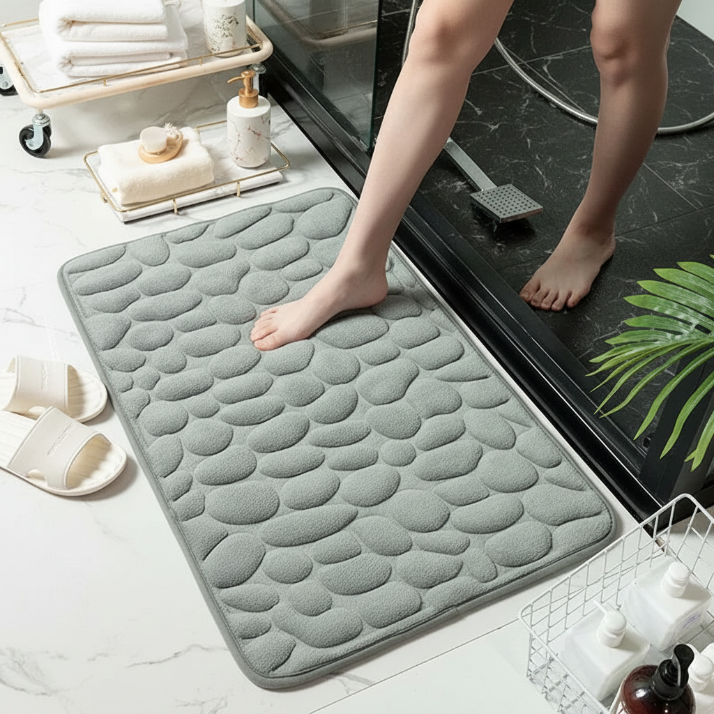 Memory Foam Bathroom Mat with Cobblestone Emboss