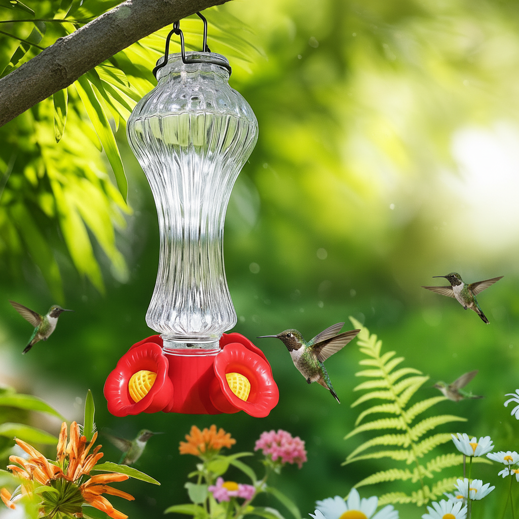 Flower Glass Hummingbird Feeder with Ant Moat
