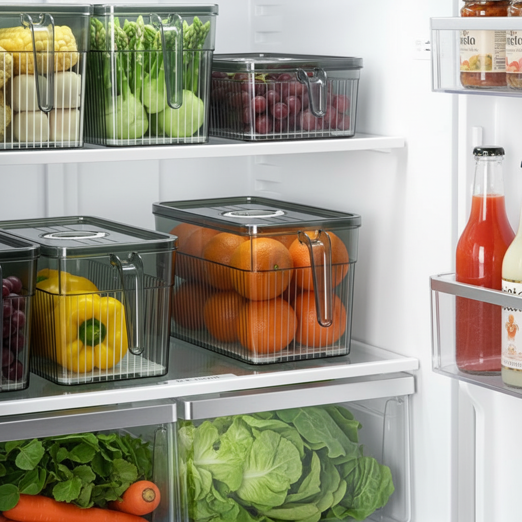 Refrigerator Storage Box with Ventilated Lid