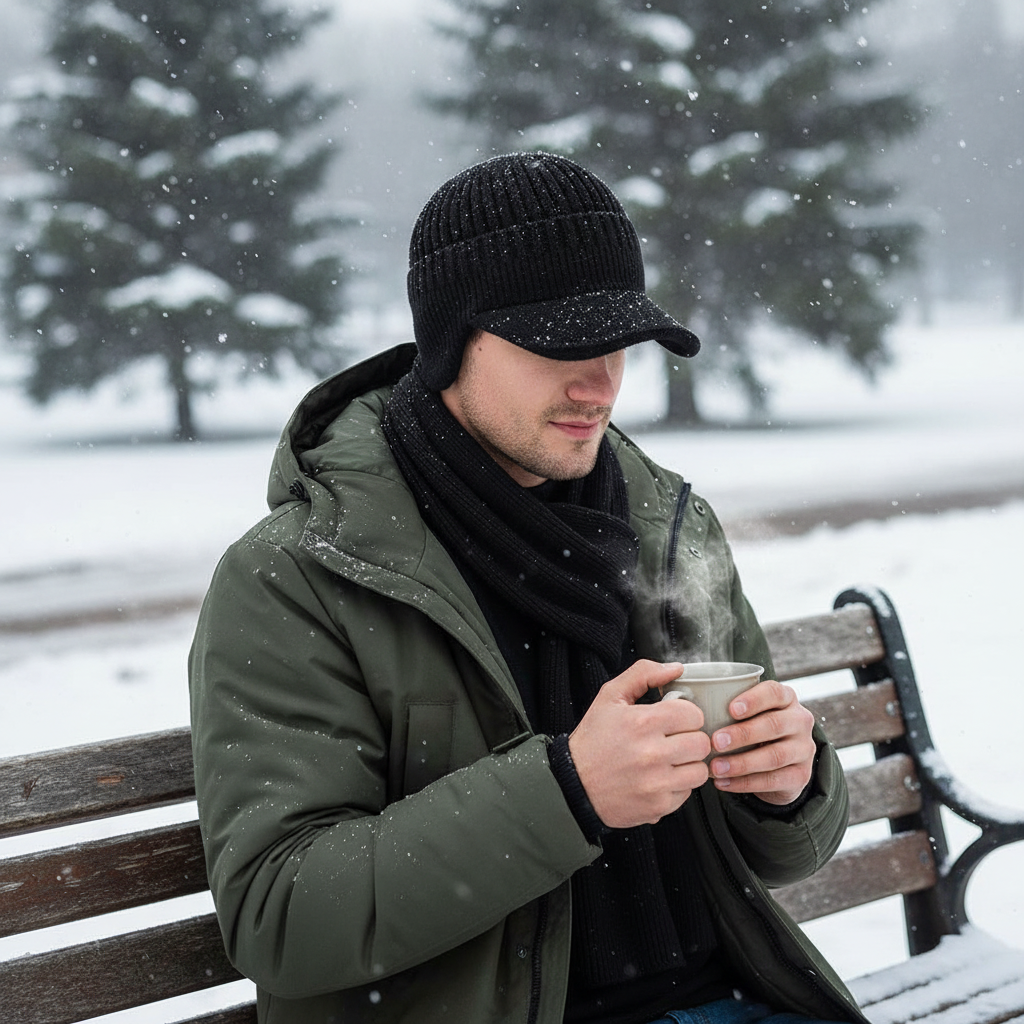 Men's Knit Winter Hat with Ear Cover