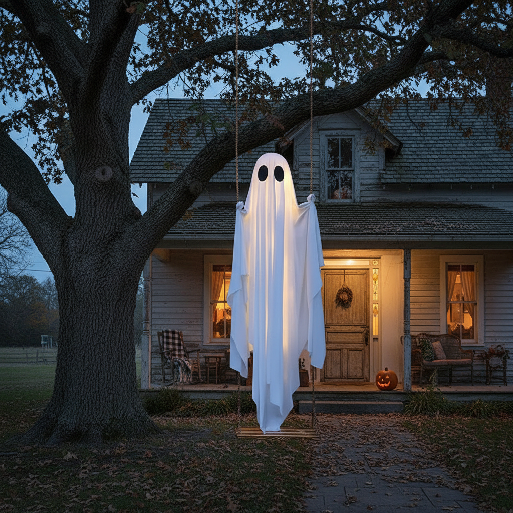Outdoor Lighted Ghost Halloween Decoration with Swing
