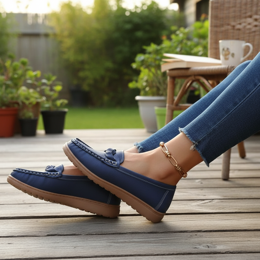 Women's Soft Leather Slip-On Loafers with Arch Support