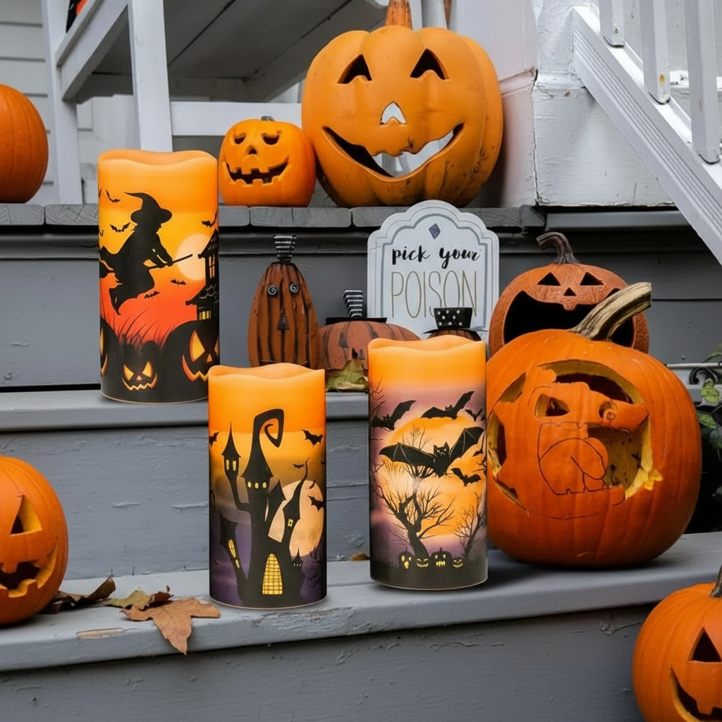 Halloween Flameless Candles Set with LED Flickering Lights